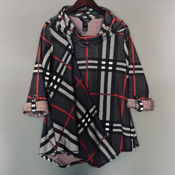 Ali Miles Tops - Ali Miles Grey Red Plaid Cowl Neckline Small